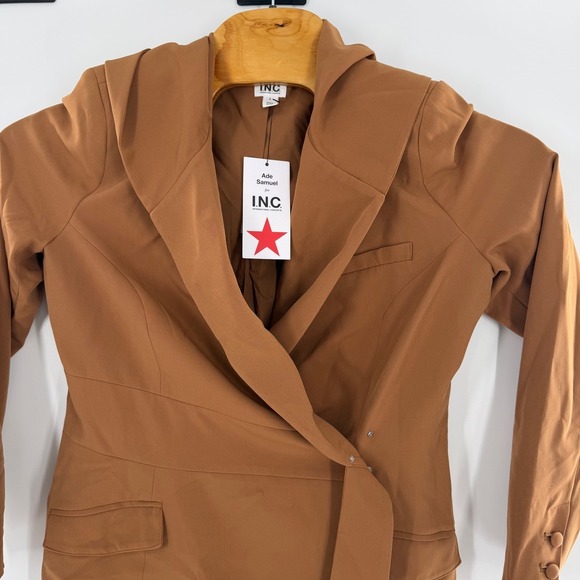 Ade Samuel for INC Brown Hooded Blazer Dress Wrap Tie Front Tawny L NEW - Picture 4 of 9
